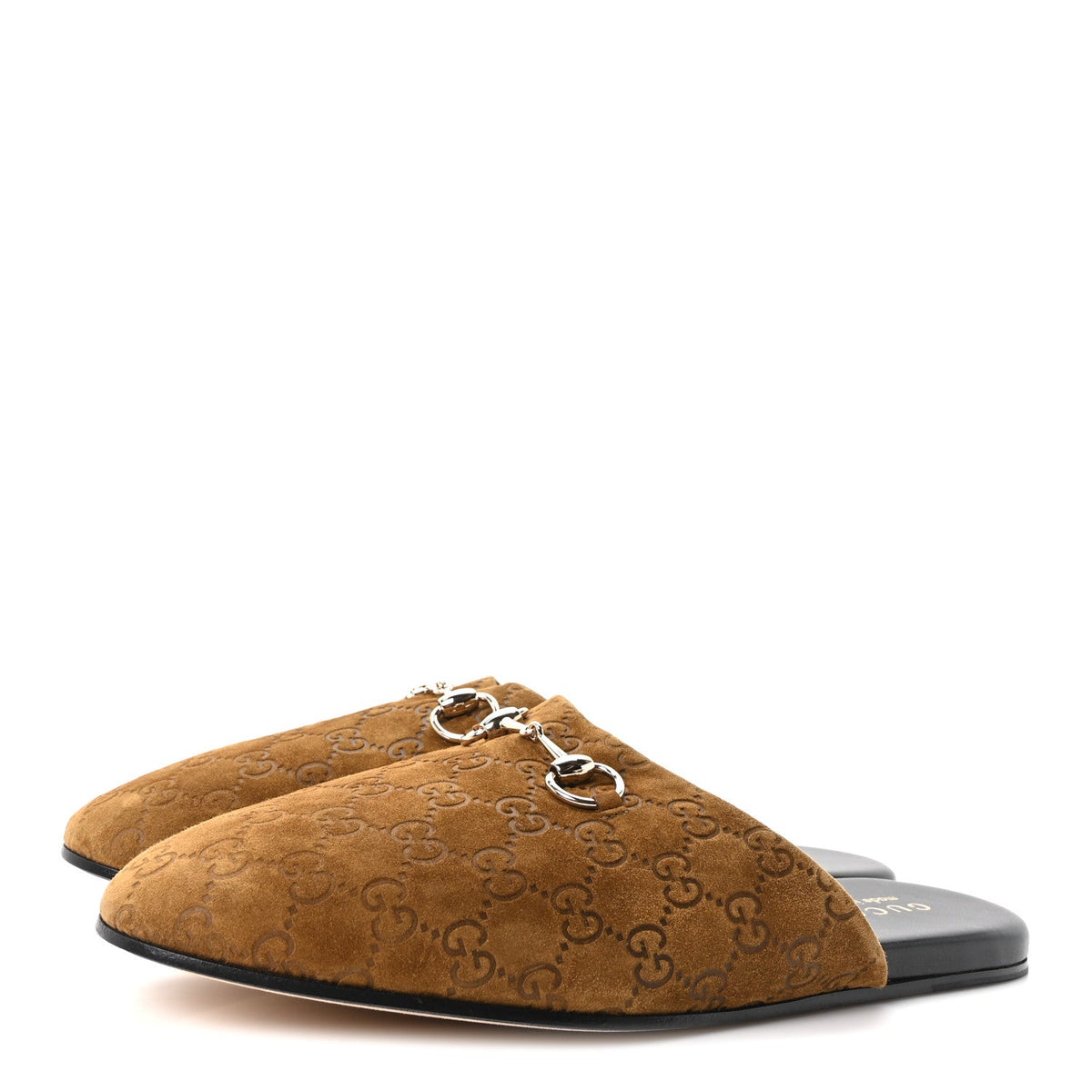 Gucci Suede Cachemire Men's Monogram Princetown Slippers 10 Pepper Brown