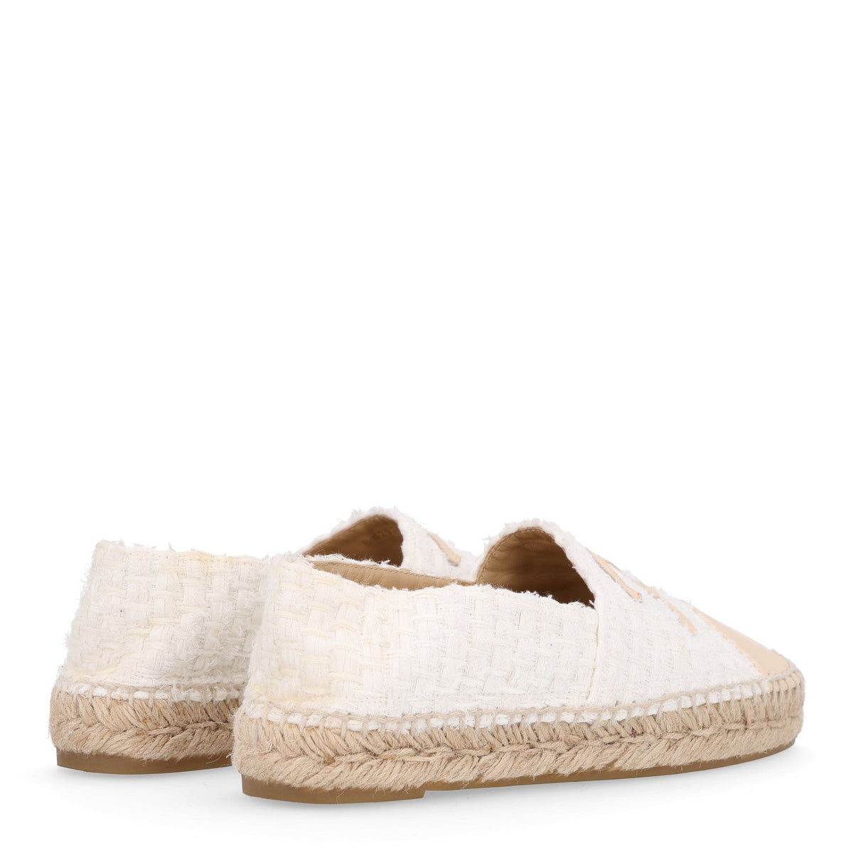 Chanel Tweed Grosgrain Women's CC Espadrilles 36 White Beige