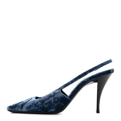 Saint Laurent Velvet Women's Tom 90 Dream Slingback Pumps 37.5 Denim