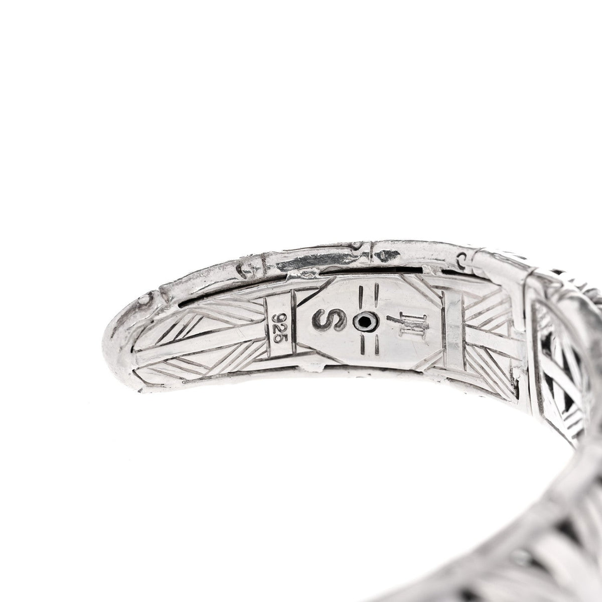 Sterling Silver Bamboo Basketweave Hinged Cuff Bracelet