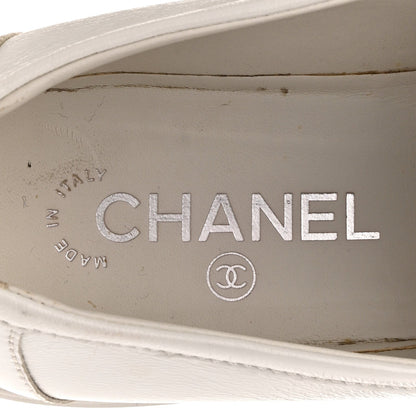 Chanel Shiny Lambskin Women's Quilted CC Turnlock Loafers 40 White