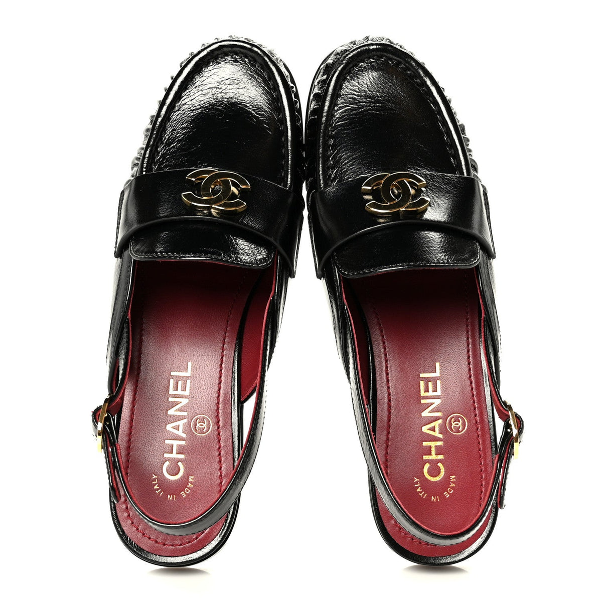 Chanel Crumpled Shiny Lambskin Women's CC Slingback Mocassin 38.5 Black