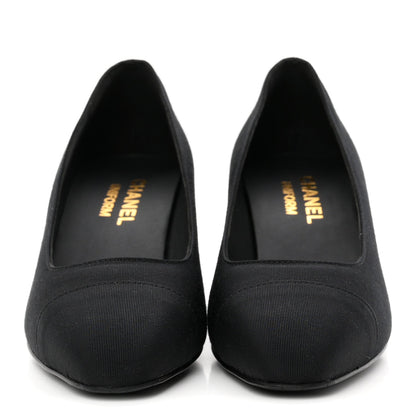 Chanel Grosgrain Women's Cap Toe CC Uniform Pumps 35 Black