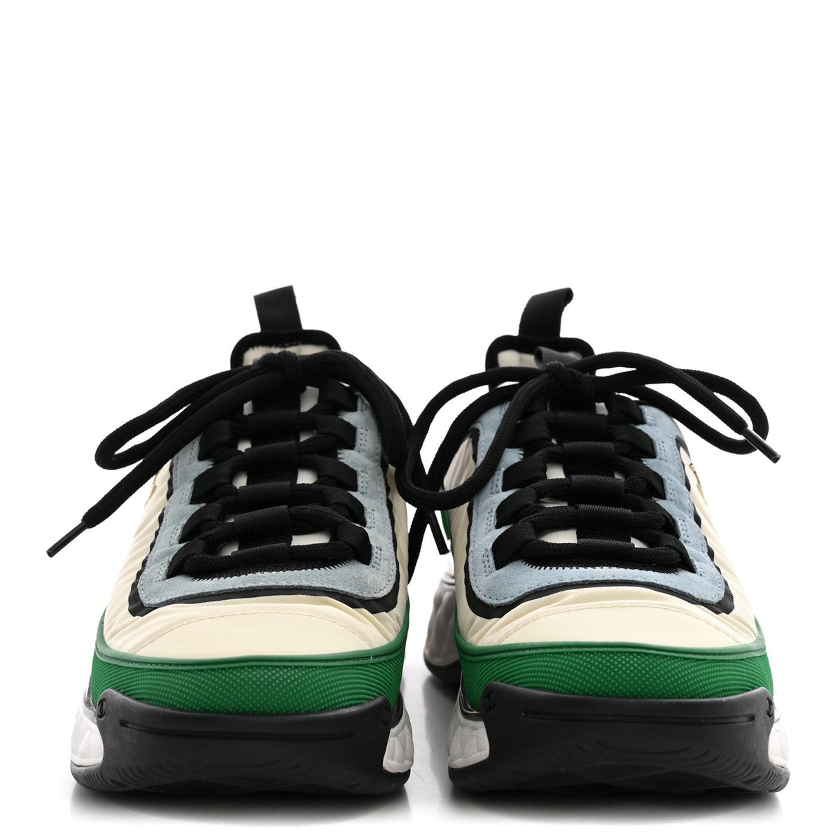 Chanel Suede Calfskin Mixed Fibers Women's CC Sneakers 39 Ivory Green Light Blue