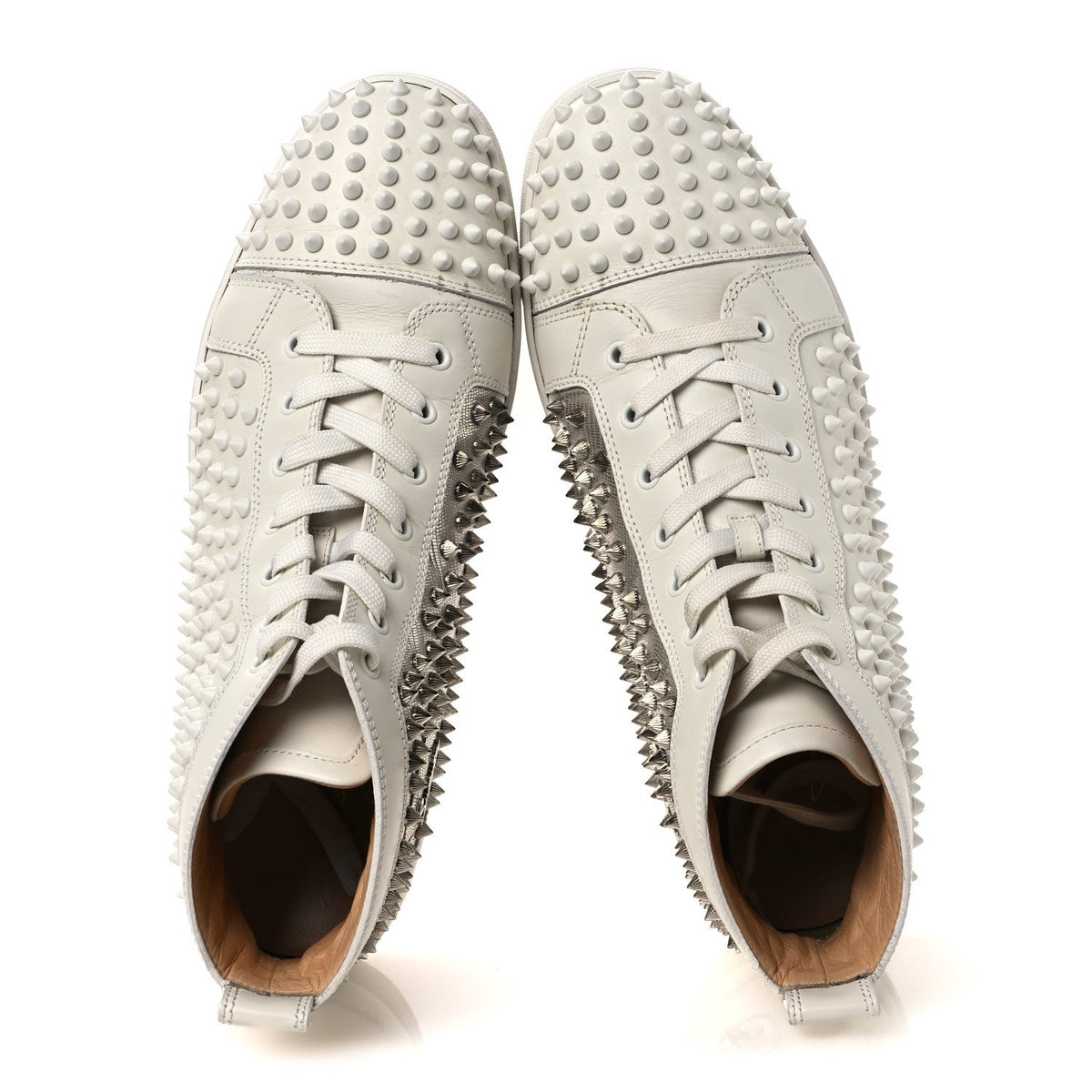 Christian Louboutin Nappa Laminato Men's Yang Louis Flat Sneakers 45 Latte Silver