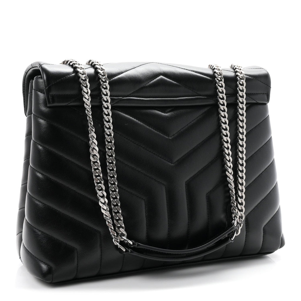 Saint Laurent Calfskin Y Quilted Monogram Medium Loulou Chain Satchel Black