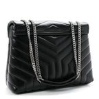 Saint Laurent Calfskin Y Quilted Monogram Medium Loulou Chain Satchel Black
