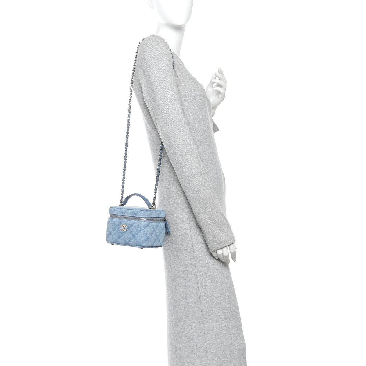 Chanel Denim Quilted Small CC Vanity Case Blue