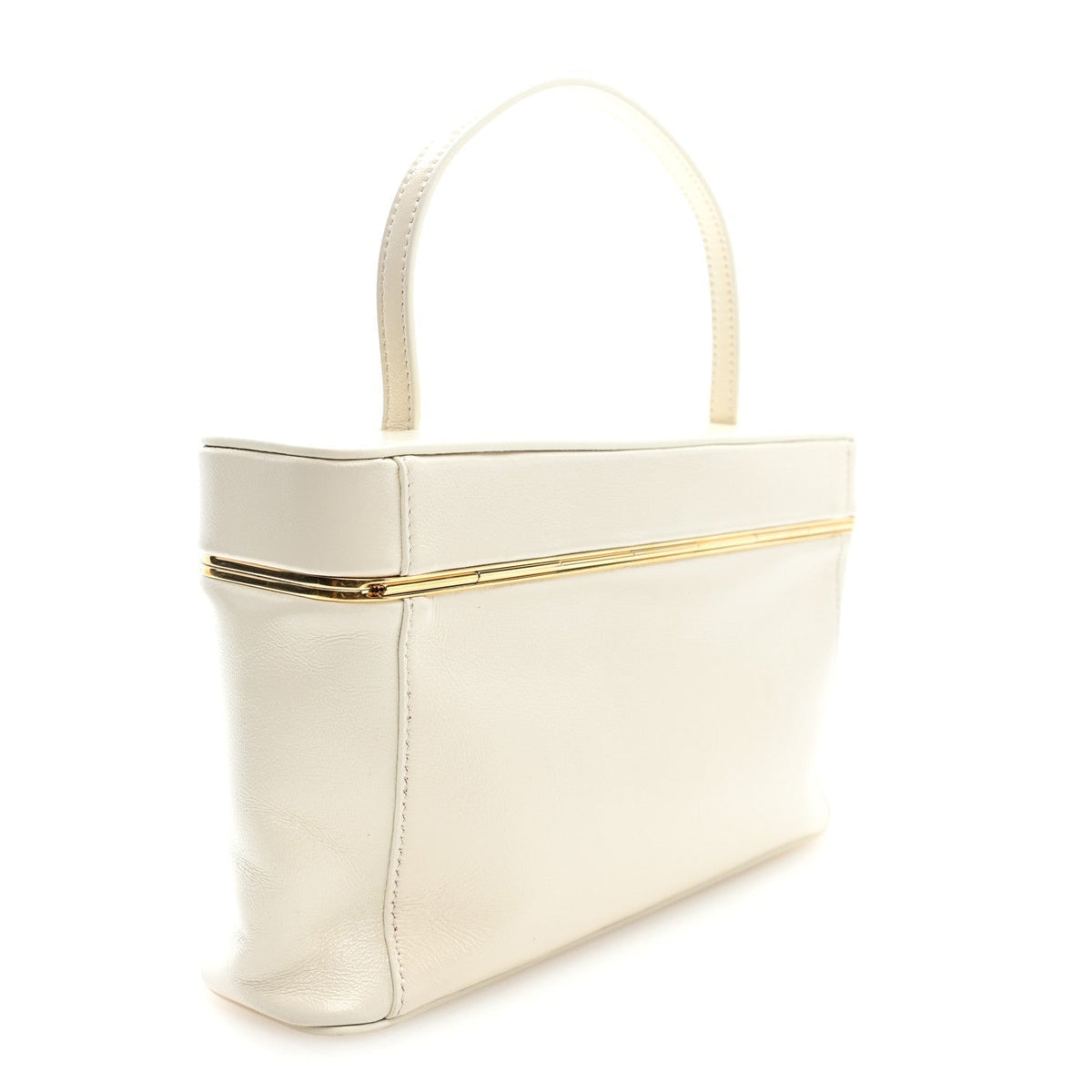 Celine Glossy Lambskin Vanity Frame Rectangle Bag Creamy White