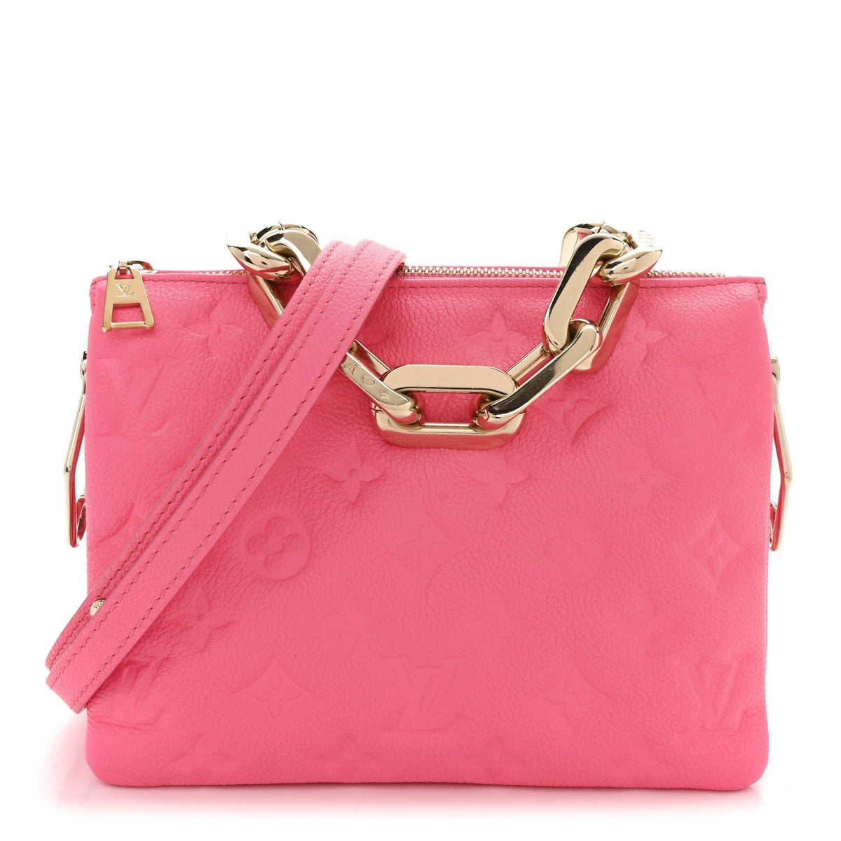 Louis Vuitton Calfskin Embossed Monogram Coussin BB Rose Fluo
