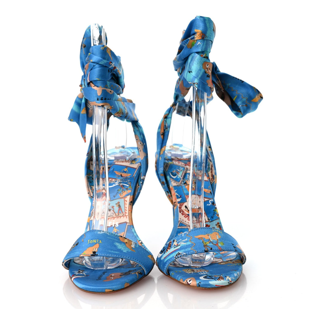 Christian Louboutin Crepe Satin Women's Greekaba Du Desert 100 Sandals 35 Blue