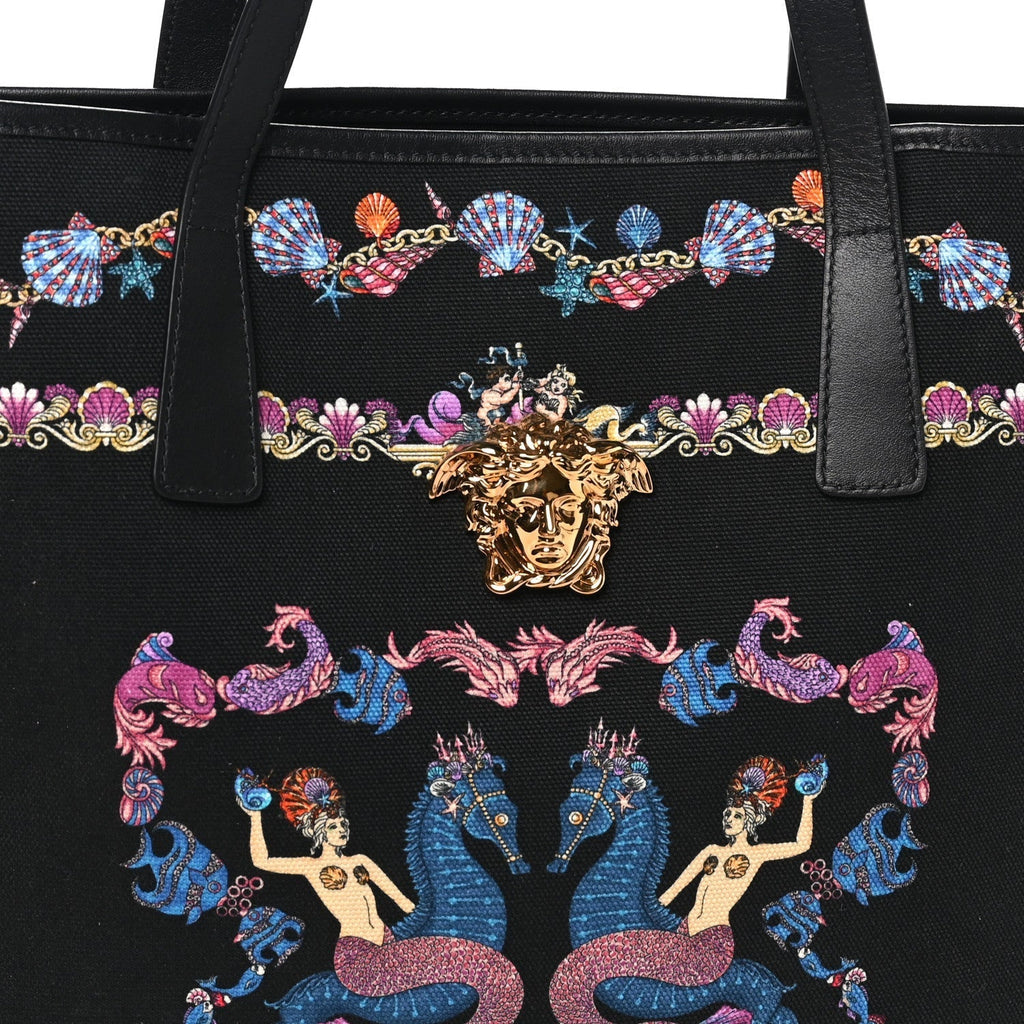 Versace Canvas Underwater Medusa Tote Black Multicolor