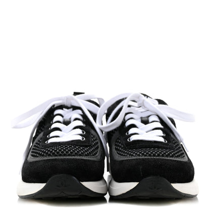 Chanel Calfskin Mesh Lycra Suede Women's Logo Sneakers 36 Black