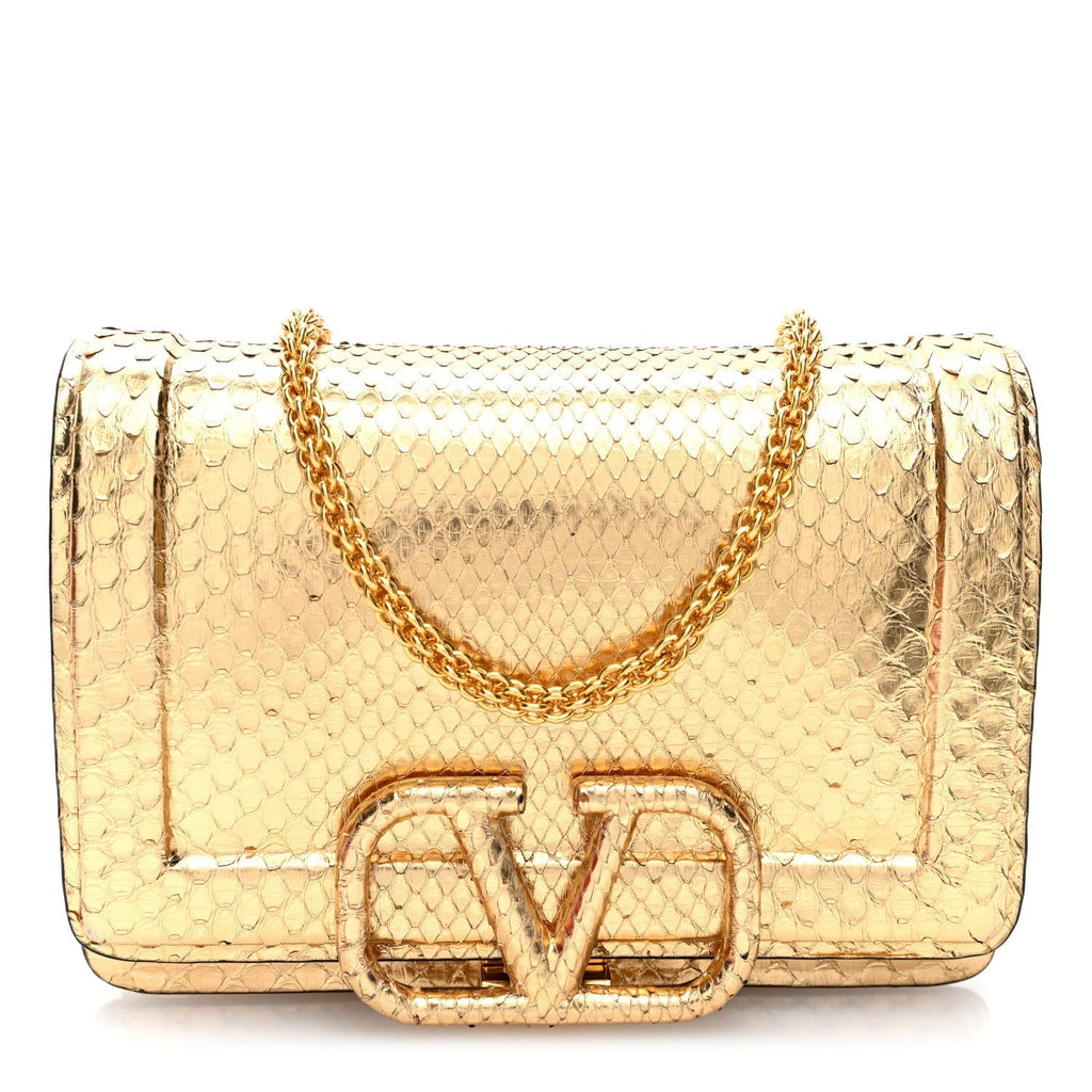 Valentino Garavani Metallic Snakeskin Vlogo Mini Shoulder Bag Gold