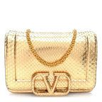 Valentino Garavani Metallic Snakeskin Vlogo Mini Shoulder Bag Gold