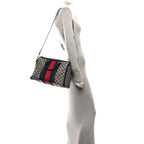 Gucci Monogram Selleria Calfskin Vintage Web Medium Boston Beige Blue