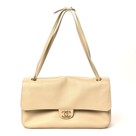 Small Calfskin Flap Shoulder Bag - Beige