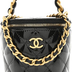Chanel Patent Quilted Afternoon Tea Top Handle Vanity Case Black