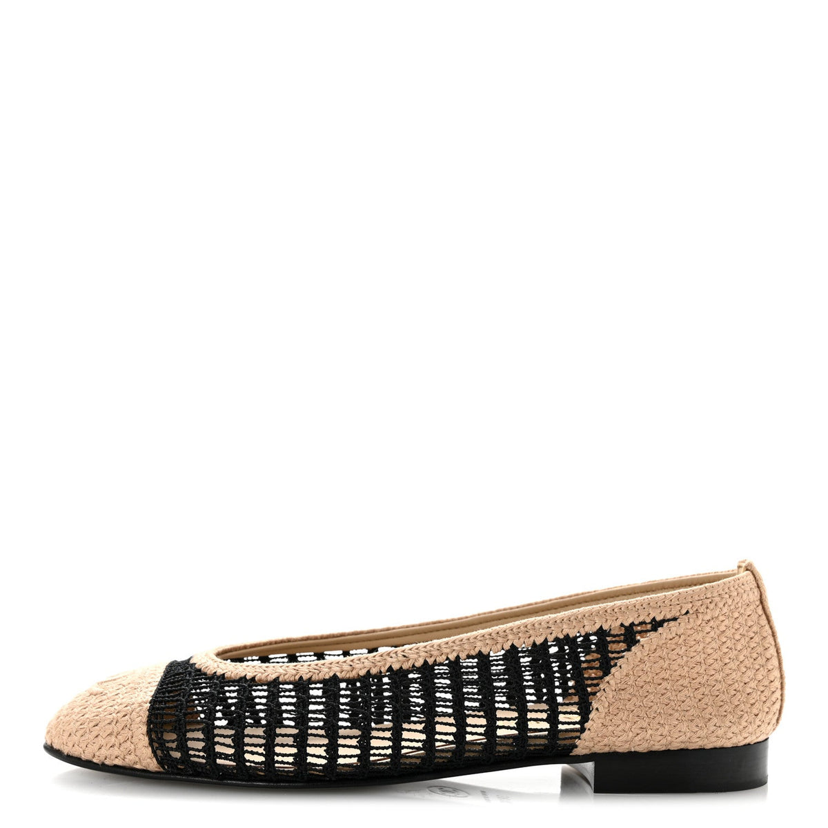 Raffia Cap Toe Ballerina Flats Black Beige