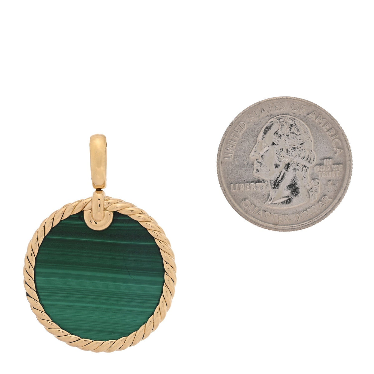 18K Yellow Gold Malachite DY Elements Disc Pendant