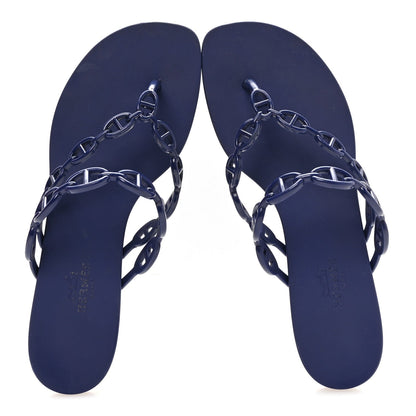 Hermes Rubber Women's Chaine d'Ancre Island Sandals 37 Bleu Smalt