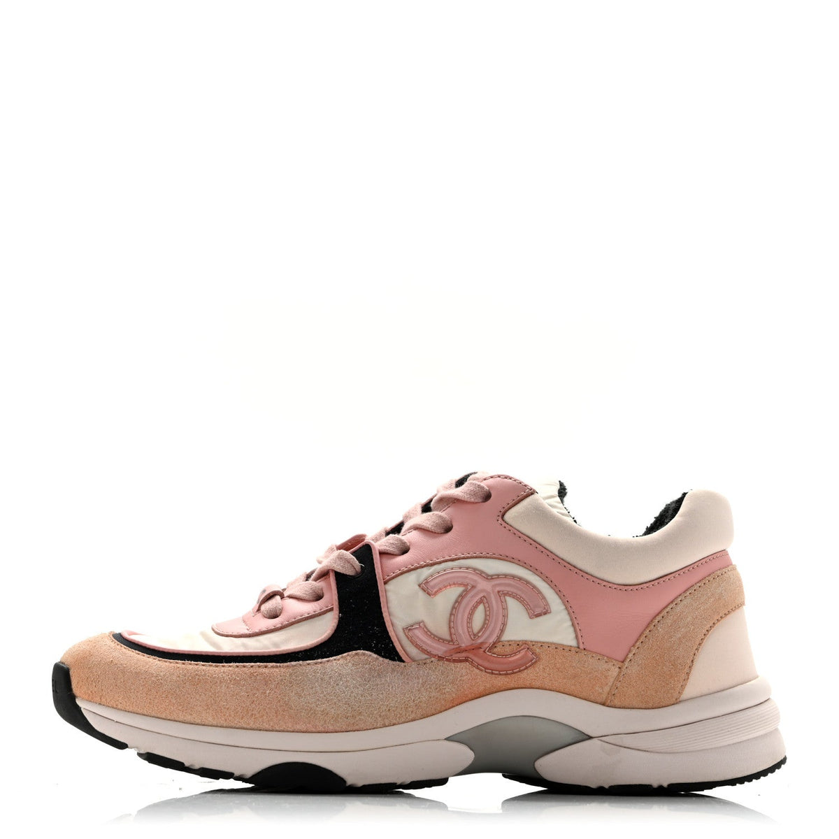 Nylon Lambskin Suede Calfskin CC Sneakers Pink White Black