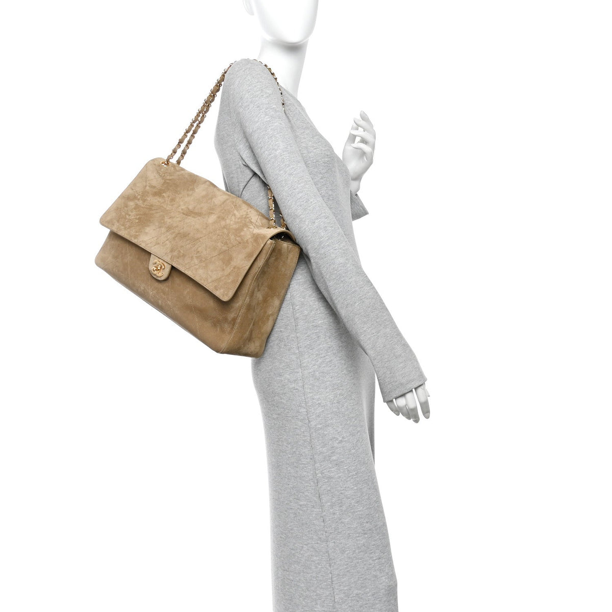 Maxi Calfskin Suede Flap Shoulder Bag