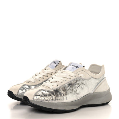 Chanel Laminated Calfskin Suede CC Women's Shoes