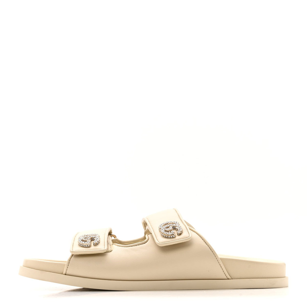 Calfskin Double G Crystal Isla Dad Sandals Ivory