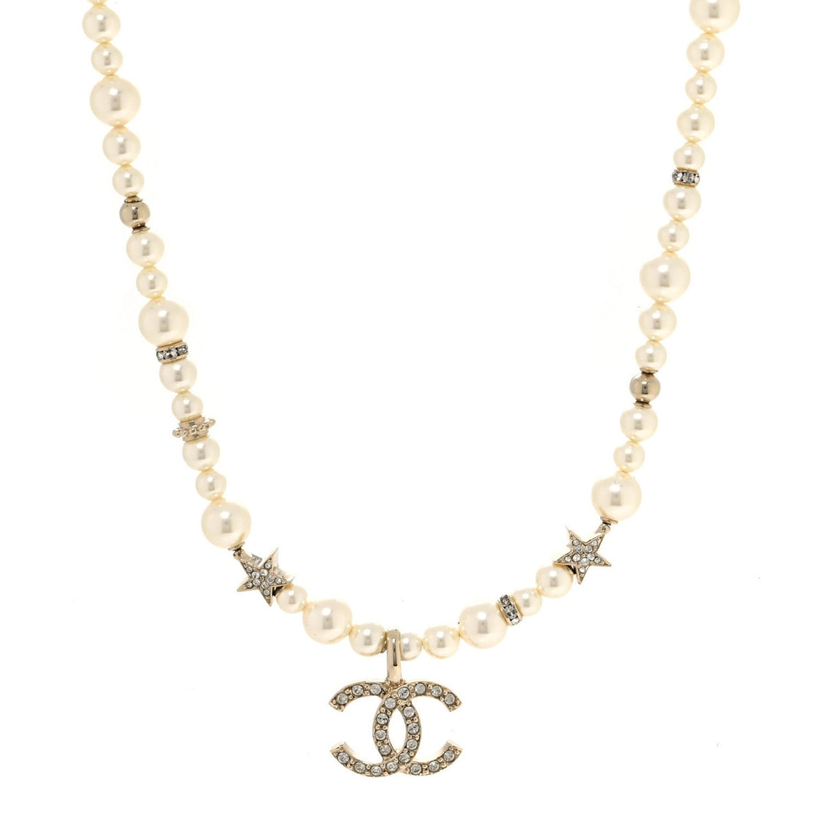 Pearl Crystal CC Star Choker Necklace Gold