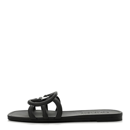 Gucci Rubber Women's Interlocking G Slide Sandals 39 Black