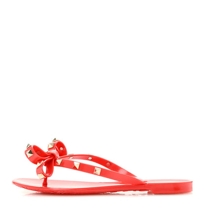 Valentino Garavani PVC Jelly Women's Rockstud Bow Thong Sandals 35 Rosso