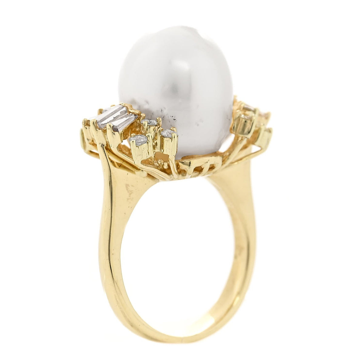 Parker & West by FASHIONPHILE14K Yellow Gold Diamond Cultured Pearl Cocktail Ring 46 3.75