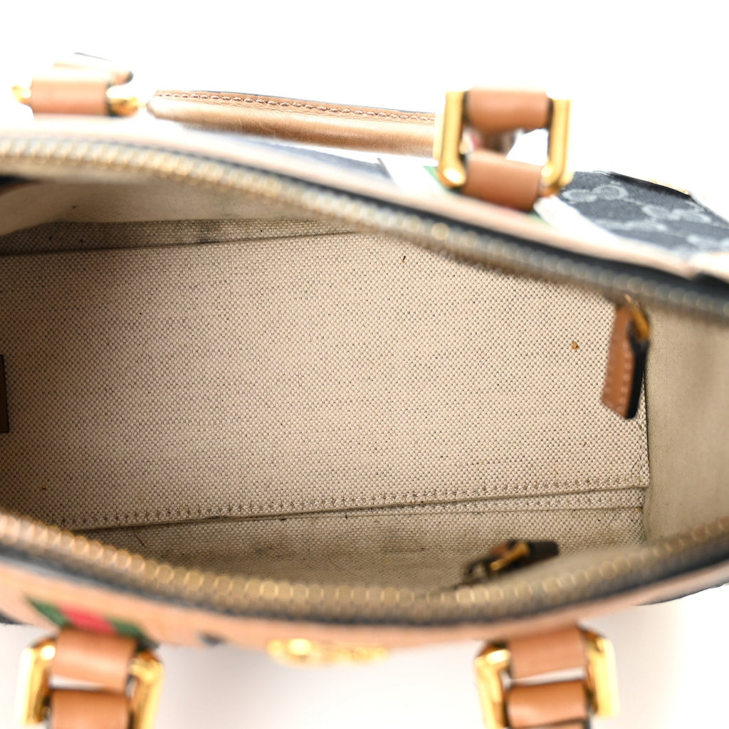 Gucci Monogram Dollar Calfskin Web Mini Bauletto Duffle Bag Black