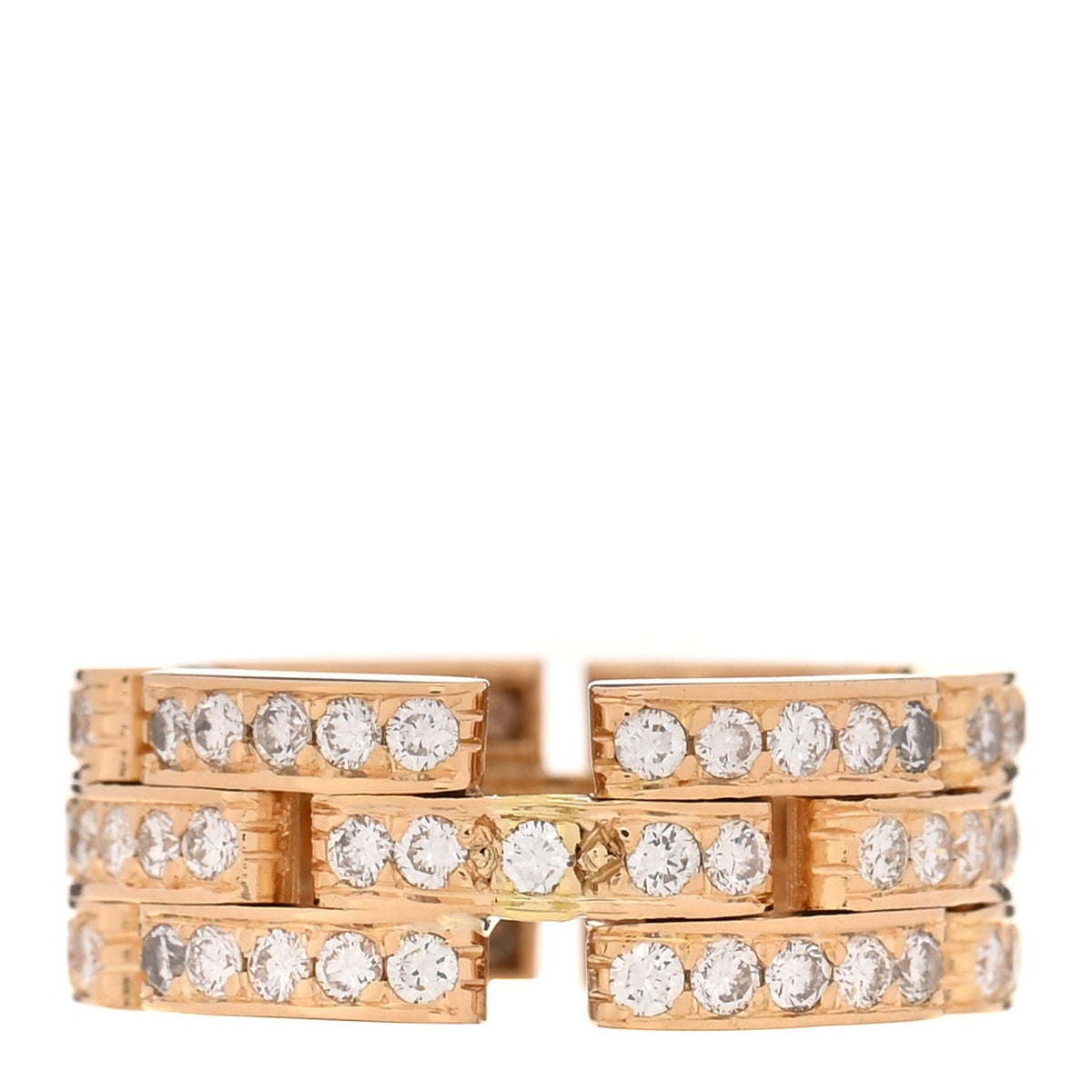 18K Yellow Gold Diamond Maillon Panthere 3 Rows Paved Ring 54 6.75