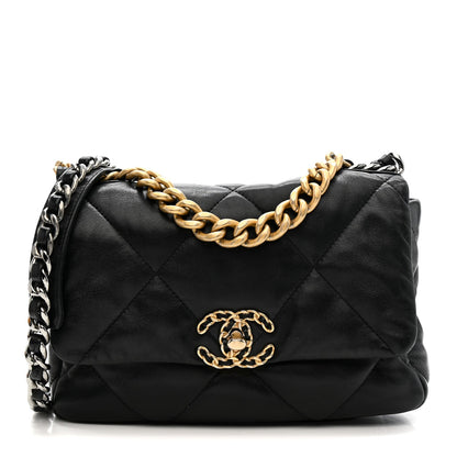 Medium Quilted Lambskin Flap Shoulder Bag - Black