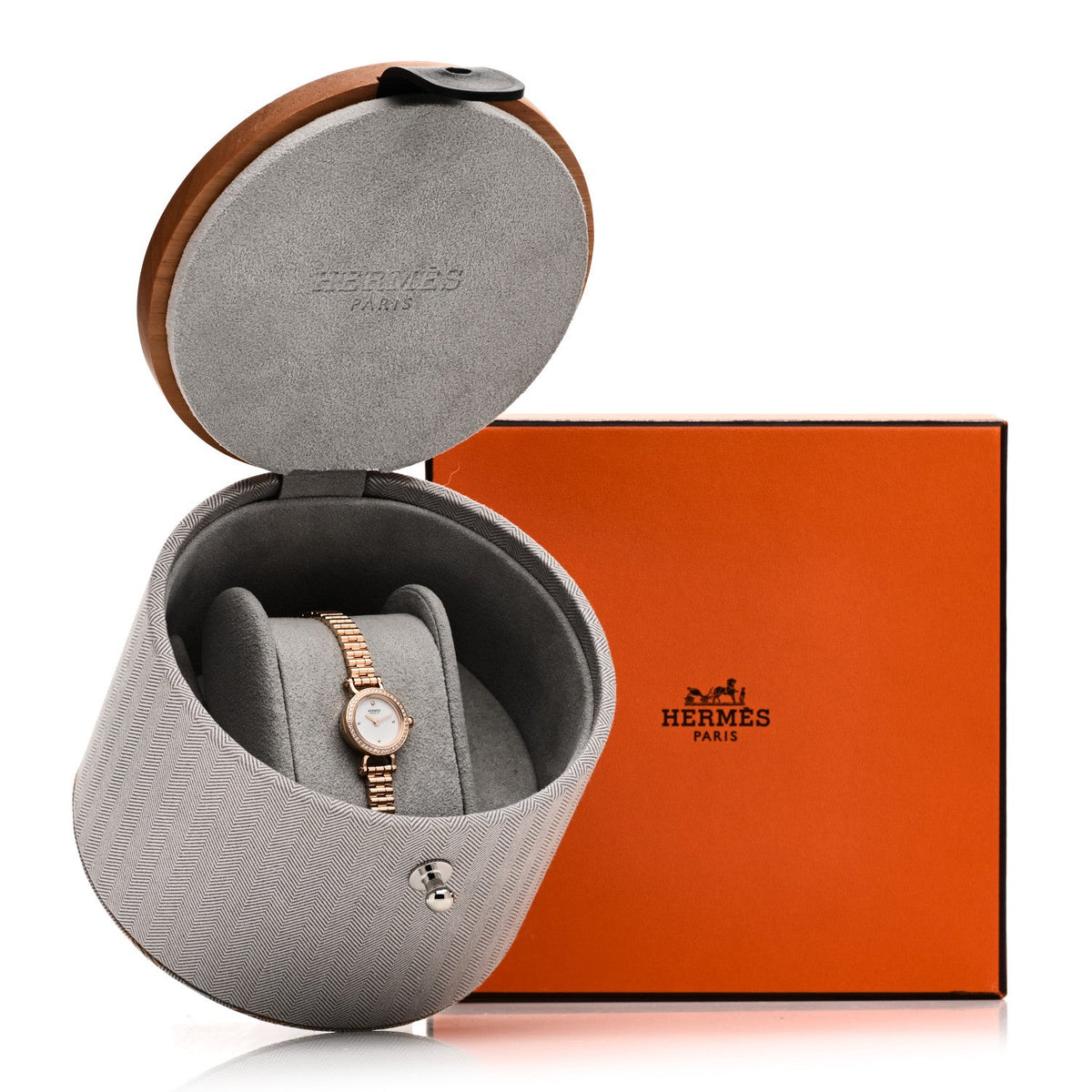 Hermes 18K Rose Gold Diamond 16mm Faubourg Quartz Watch