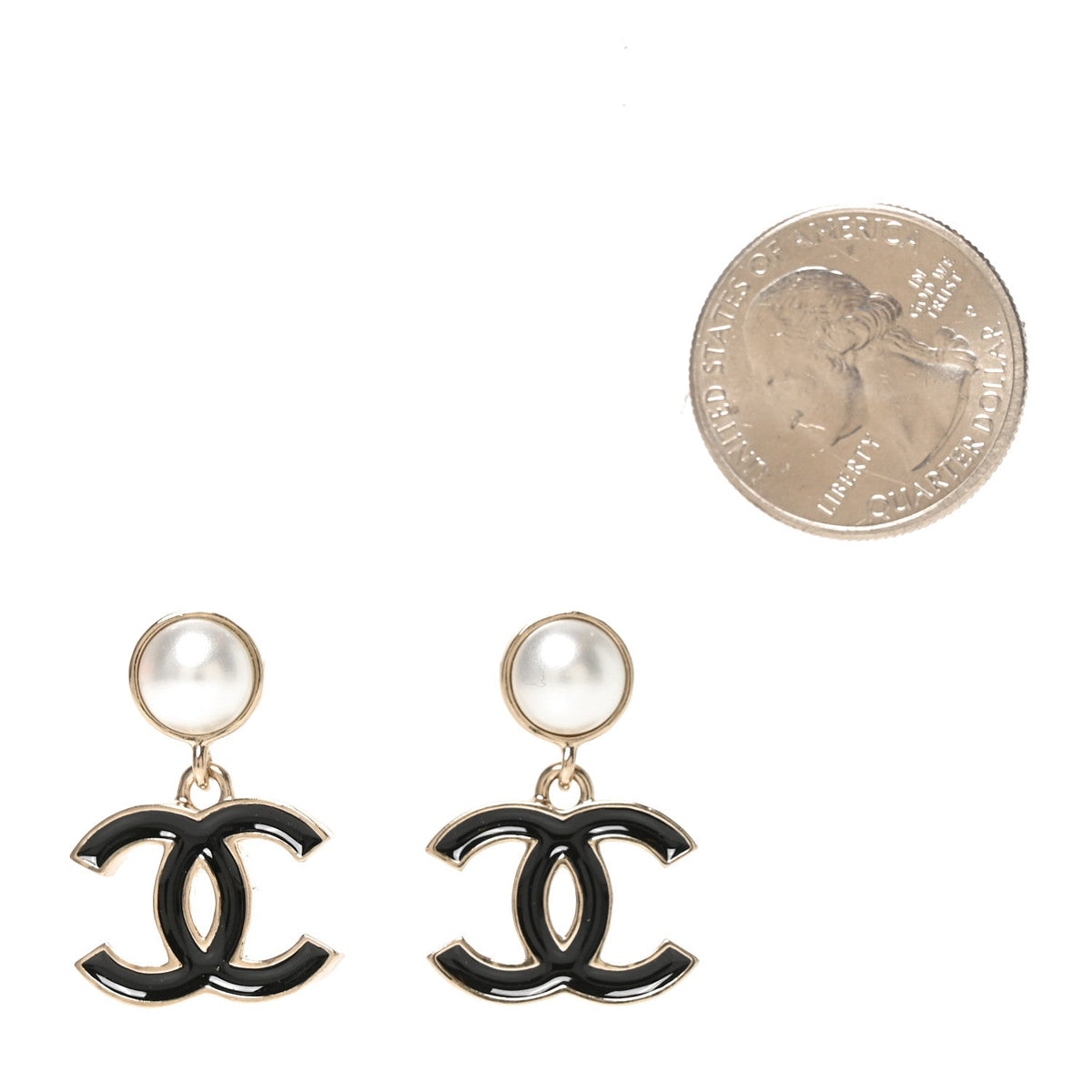 Pearl Enamel CC Drop Earrings Black