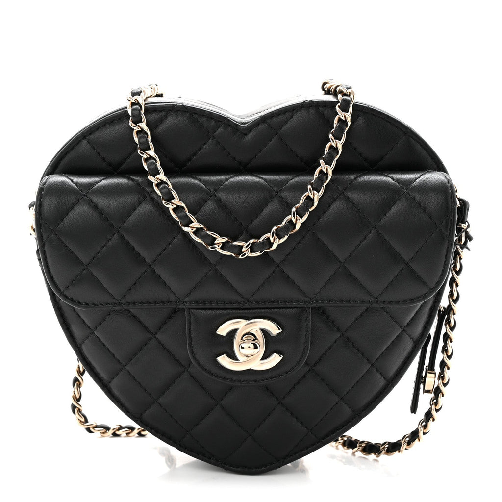 Chanel Lambskin Quilted Large CC In Love Heart Bag Black