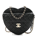Chanel Lambskin Quilted Large CC In Love Heart Bag Black
