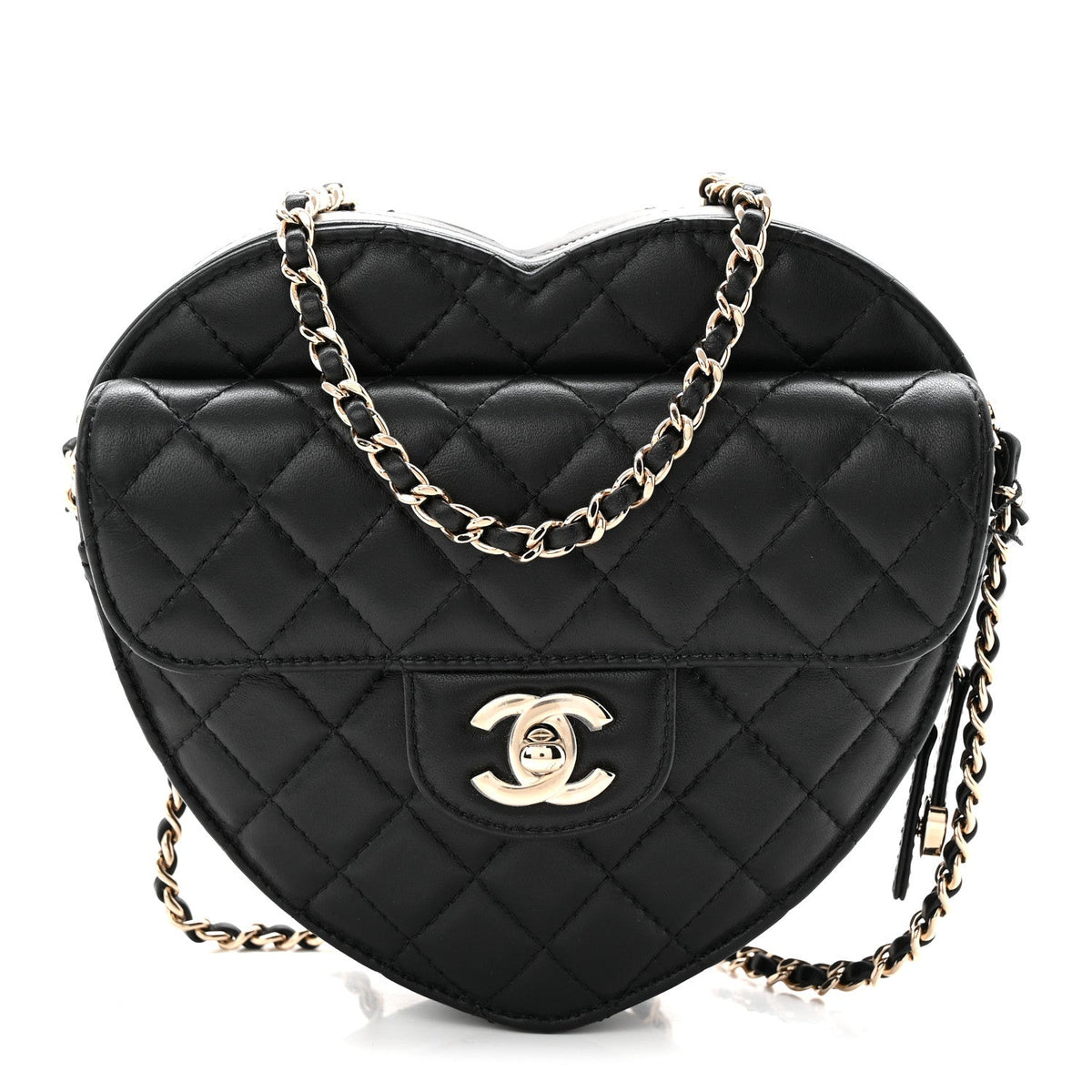 Chanel Lambskin Quilted Large CC In Love Heart Bag Black