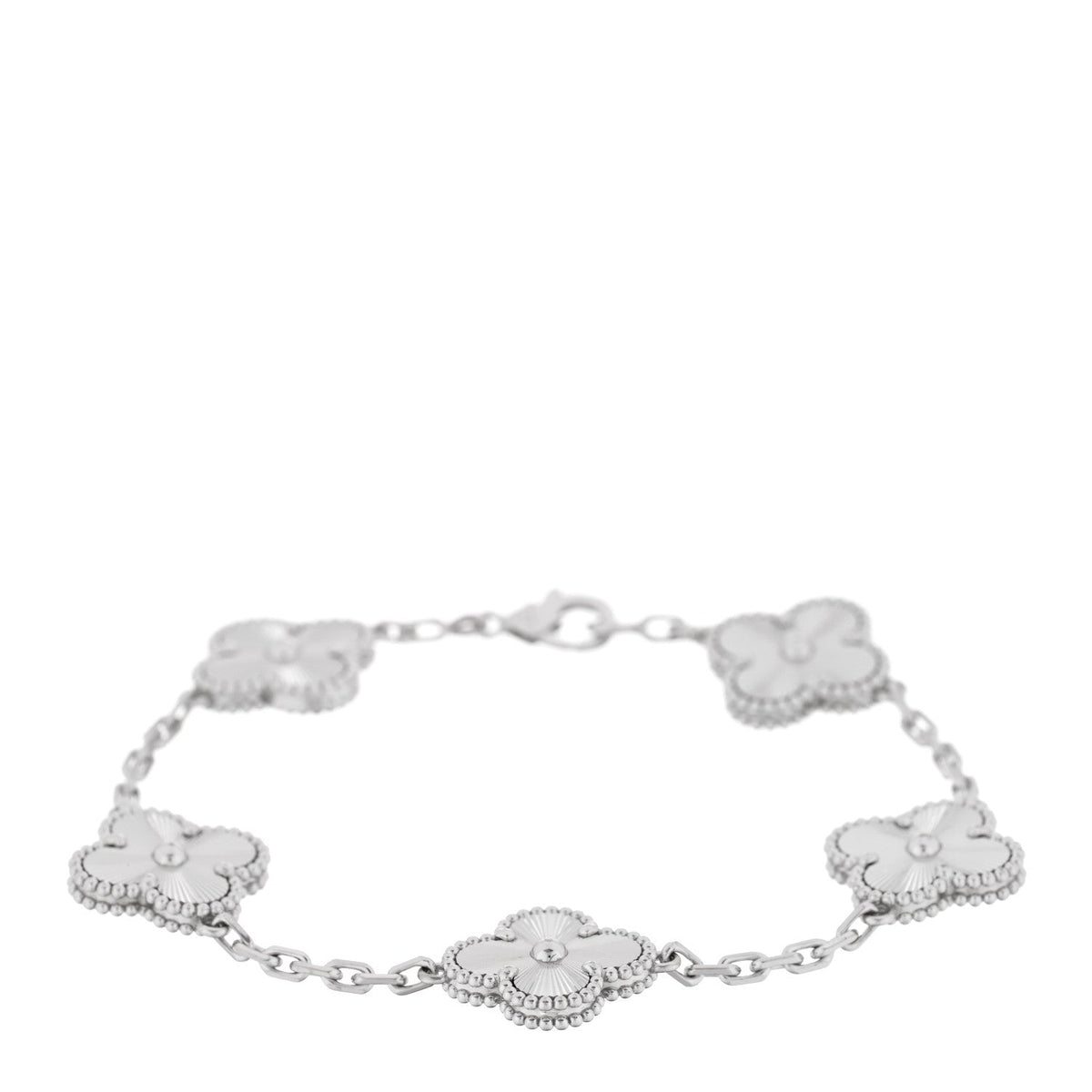 18K White Gold 5 Motifs Guilloche Vintage Alhambra Bracelet