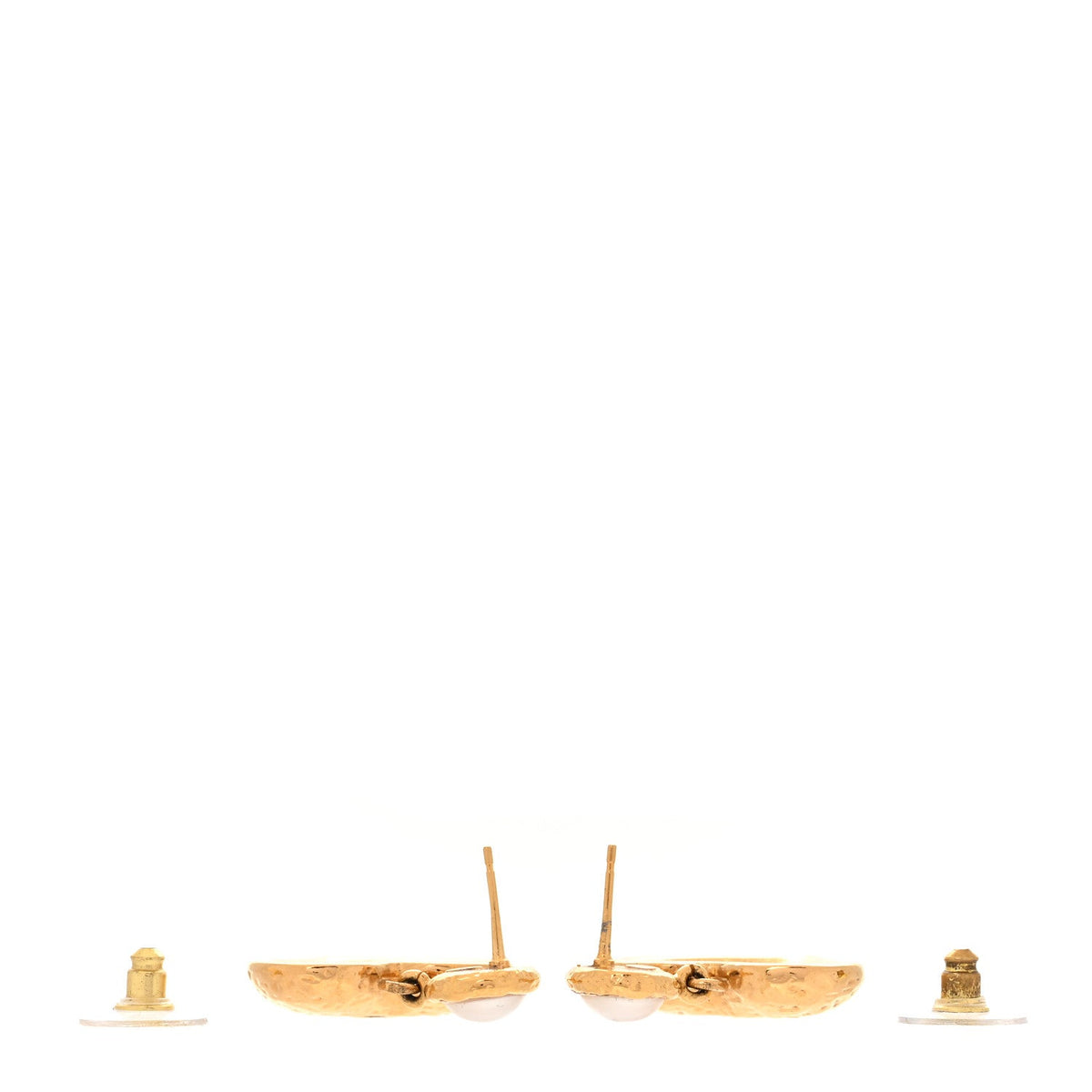 Metal Pearl Resin CC Heart Drop Earrings Gold Black