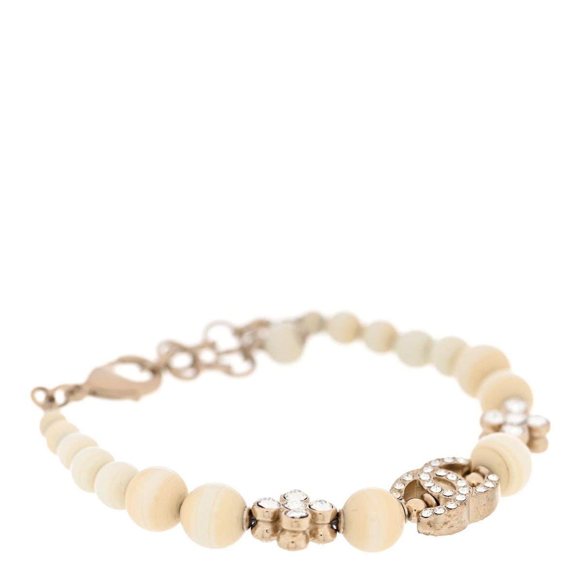 Enamel Crystal CC Flower Bracelet White Light Gold