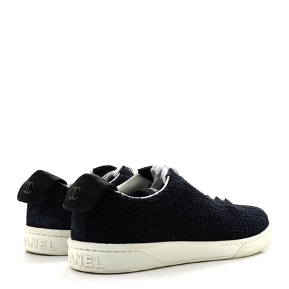 Chanel Tweed Suede Women's CC Low Top Sneakers 40.5 Navy
