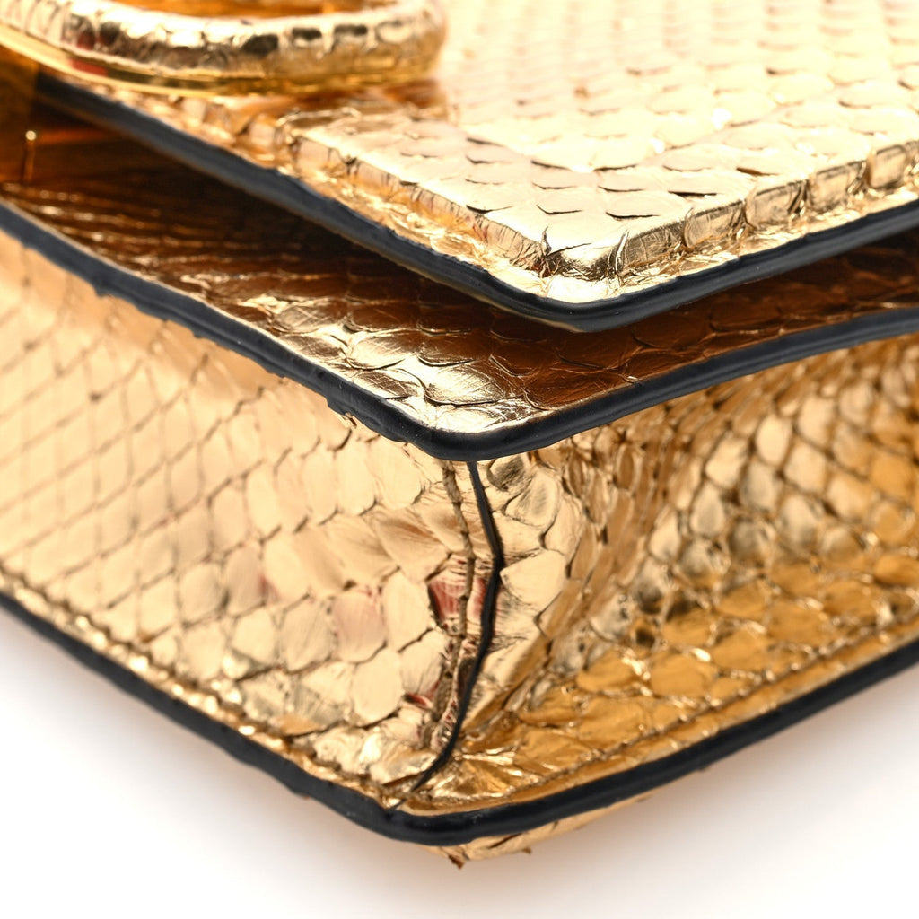 Valentino Garavani Metallic Snakeskin Vlogo Mini Shoulder Bag Gold