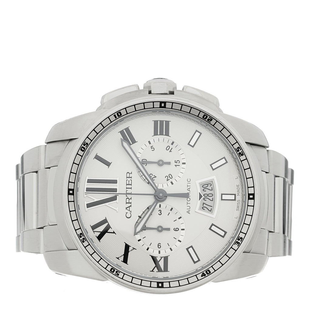 Cartier Stainless Steel 42mm Calibre de Cartier Chronograph Watch White