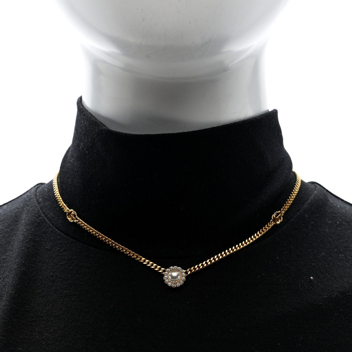 Crystal Pearl Double G Marmont Flower Necklace Gold