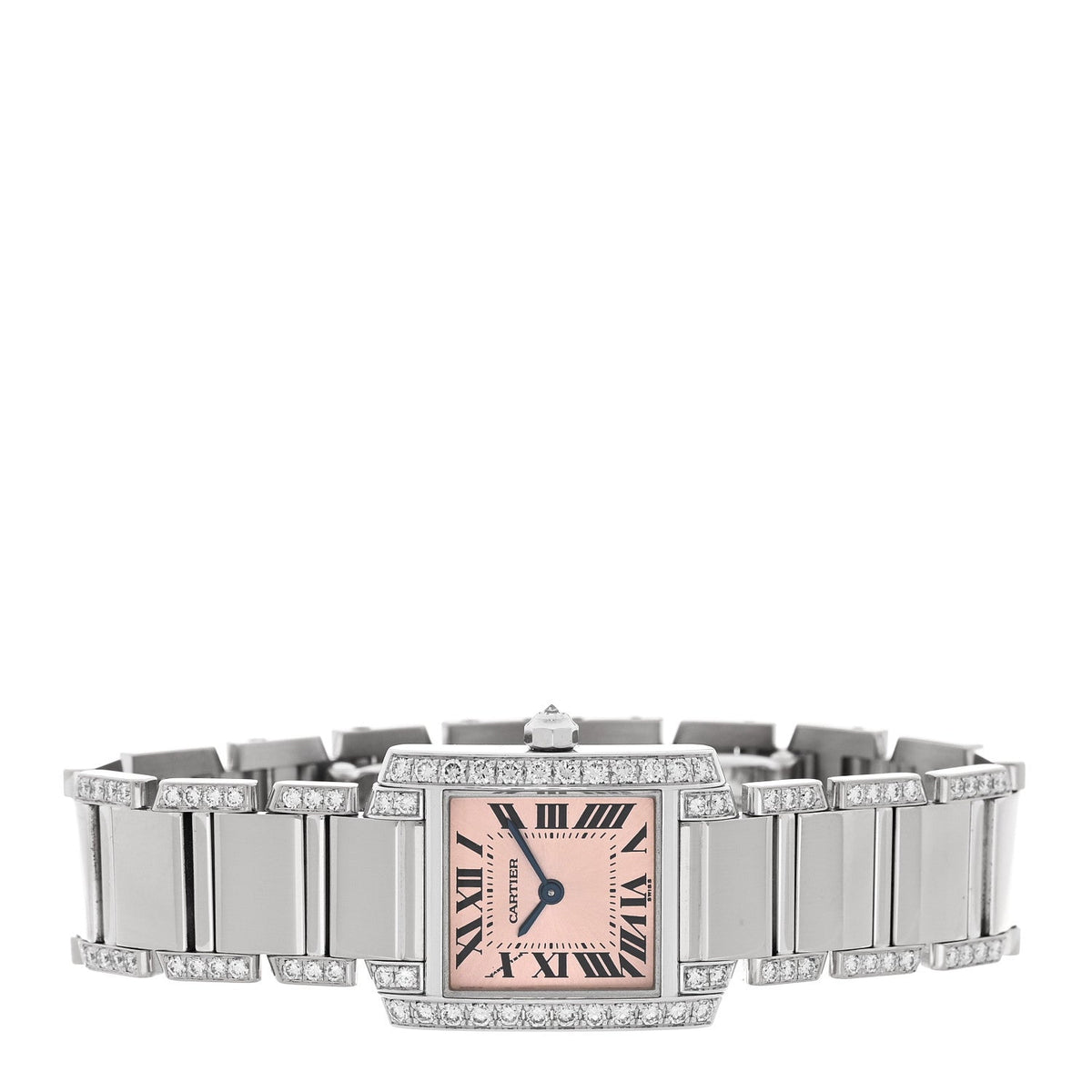 Cartier 18K White Gold Diamond 20mm Tank Francaise Watch Pink