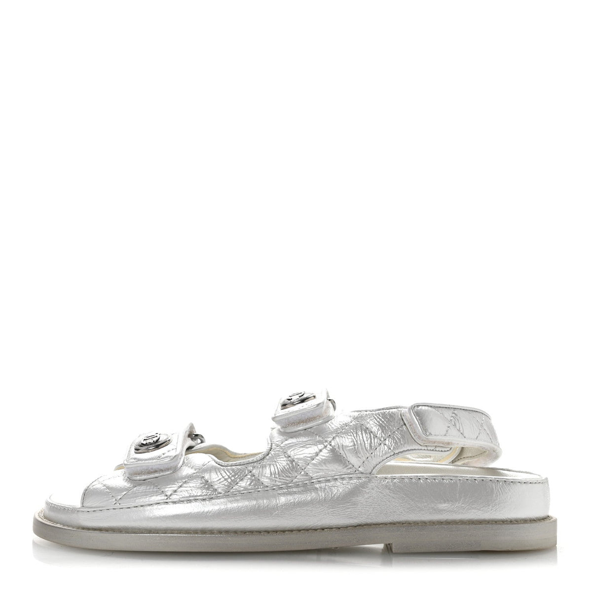 Laminated Lambskin Quilted Velcro Dad Sandals White